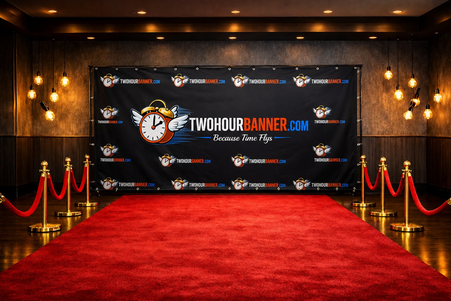 TwoHourBanner backdrop — red carpet event