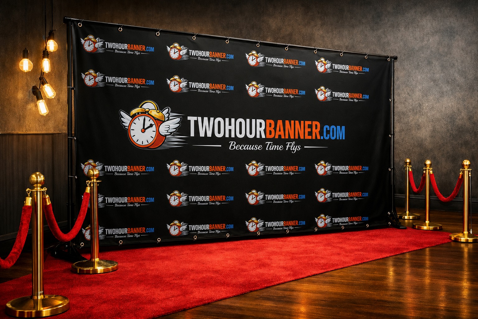 TwoHourBanner step-and-repeat backdrop — red carpet