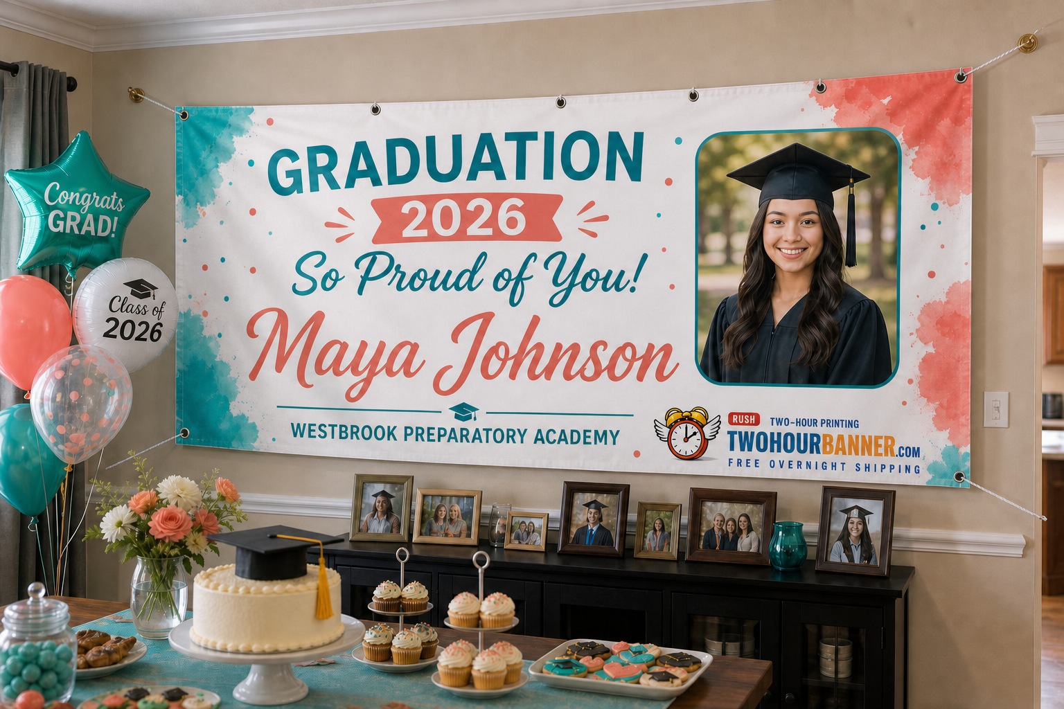 Class of 2026 graduation banner custom printed overnight by TwoHourBanner