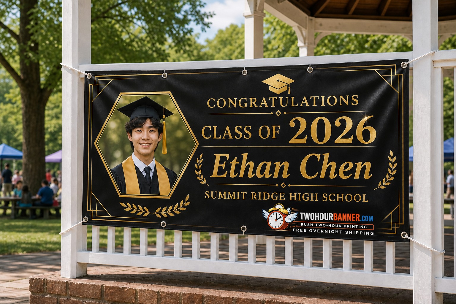 Custom graduation banner for outdoor celebrations — same-day printing TwoHourBanner