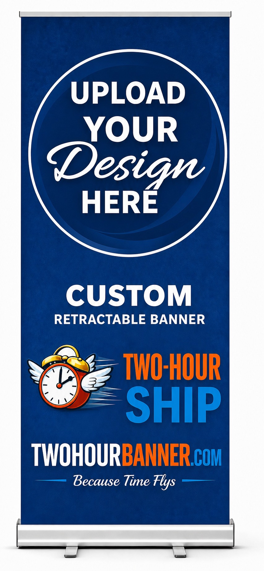 Retractable banner stand custom printed by TwoHourBanner — made in America