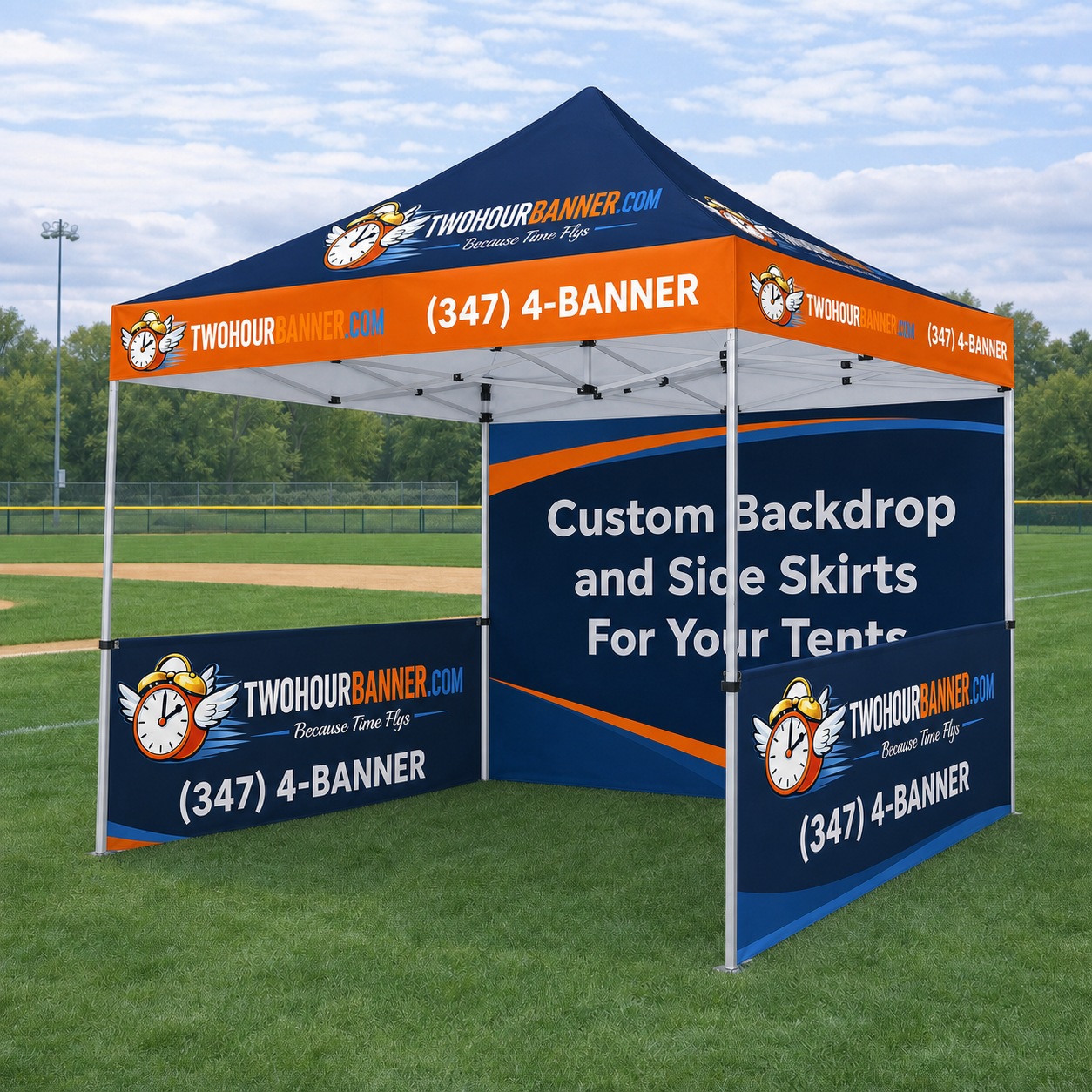 Colorful custom pop-up tent banners printed same day by TwoHourBanner